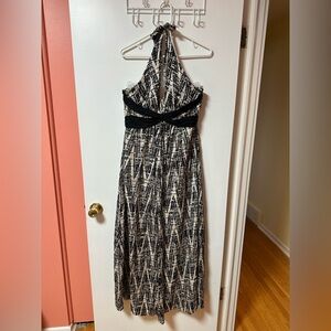 BCBG 100% Silk Halter Maxi Dress in Black and Cream